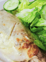 philadelphia stuffed chicken with a mozzarella crust