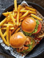 burger bun and chicken burger bun and chips