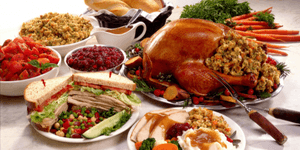 plates with different courses of food