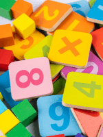 colourful tiles with numbers and math symbols