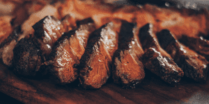 slices of rare cooked steak