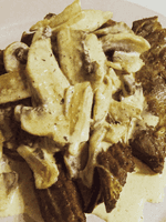 marinated lamb chops with creamy mushroom sauce