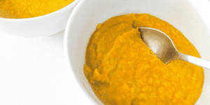 bowls of butternut squash and carrot soup